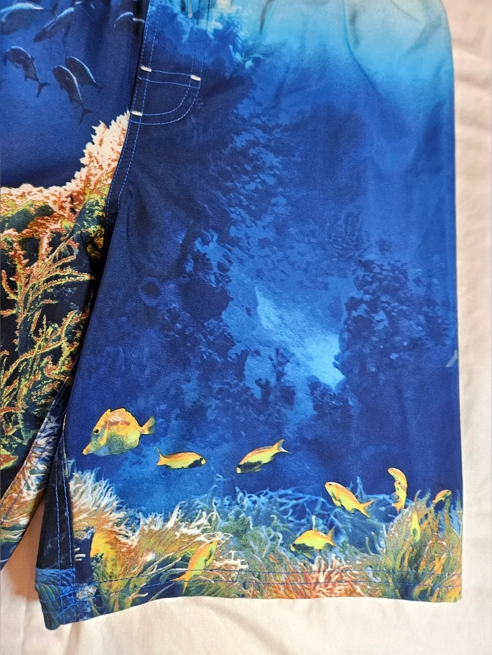 Wonder Nation Boys Shark Ocean Scene Drawstring Waist Swim Trunks Size XL 14/16